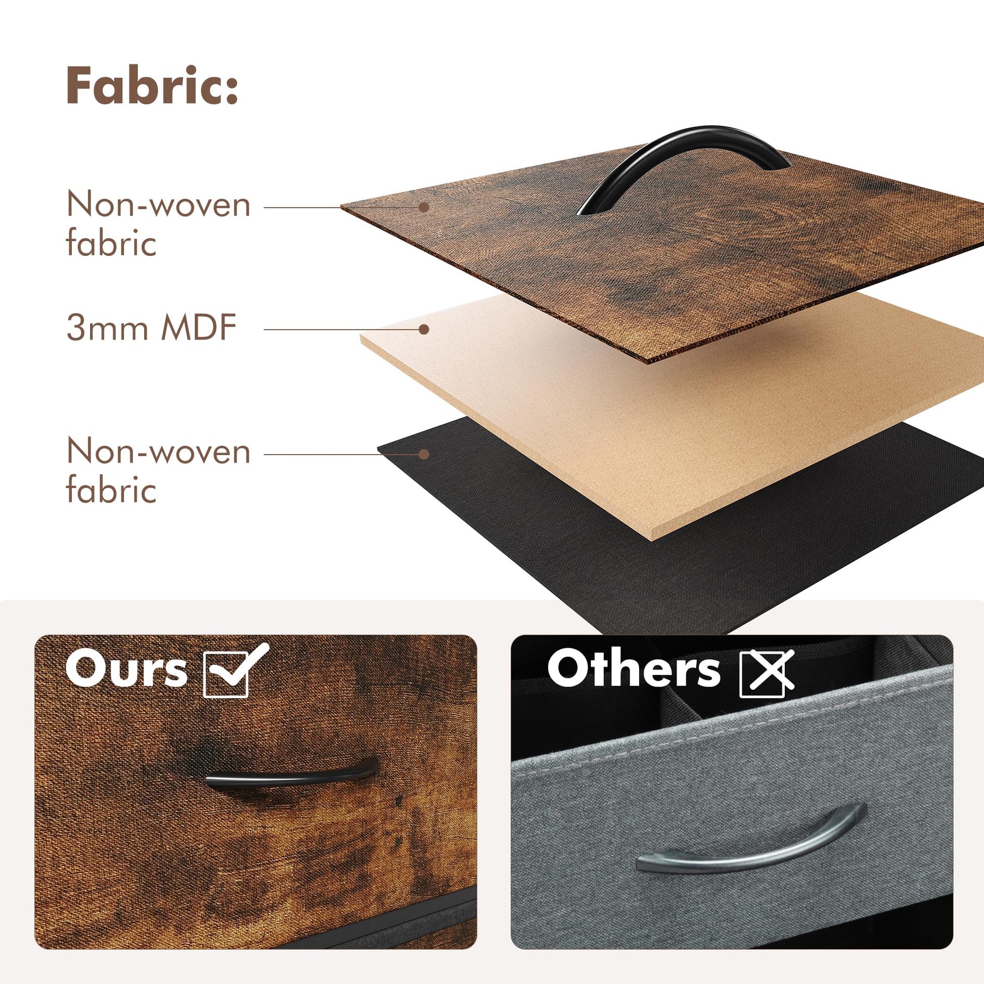 Garvee 5 Drawers Dresser for Bedroom with Shelf ,Chest of Drawers & Storage Drawers, Tall Fabric Storage Dresser for Living Room, Organizer Unit, Easy Assembly, Rustic Brown