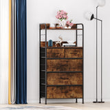 Garvee 5 Drawers Dresser for Bedroom with Shelf ,Chest of Drawers & Storage Drawers, Tall Fabric Storage Dresser for Living Room, Organizer Unit, Easy Assembly, Rustic Brown - Rustic Brown