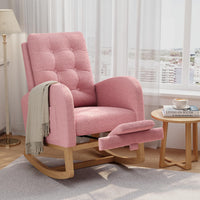Garvee Nursery Rocking Chair with Adjustable Footrest, Teddy Fleece Upholstery, Sturdy Wooden Legs & High Backrest, Comfortable Glider Rocking Chair for Living Room or Bedroom, Pink