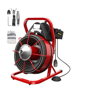 Garvee 75FT x 1/2 Inch Drain Cleaner Machine, Portable Electric Drain Auger Auto Feed Electric Sewer Snake with 6 Cutters & Foot Switch for 1" to 4" Pipes, Heavy Duty Sewer Auger for Sinks, Toilets, Showers