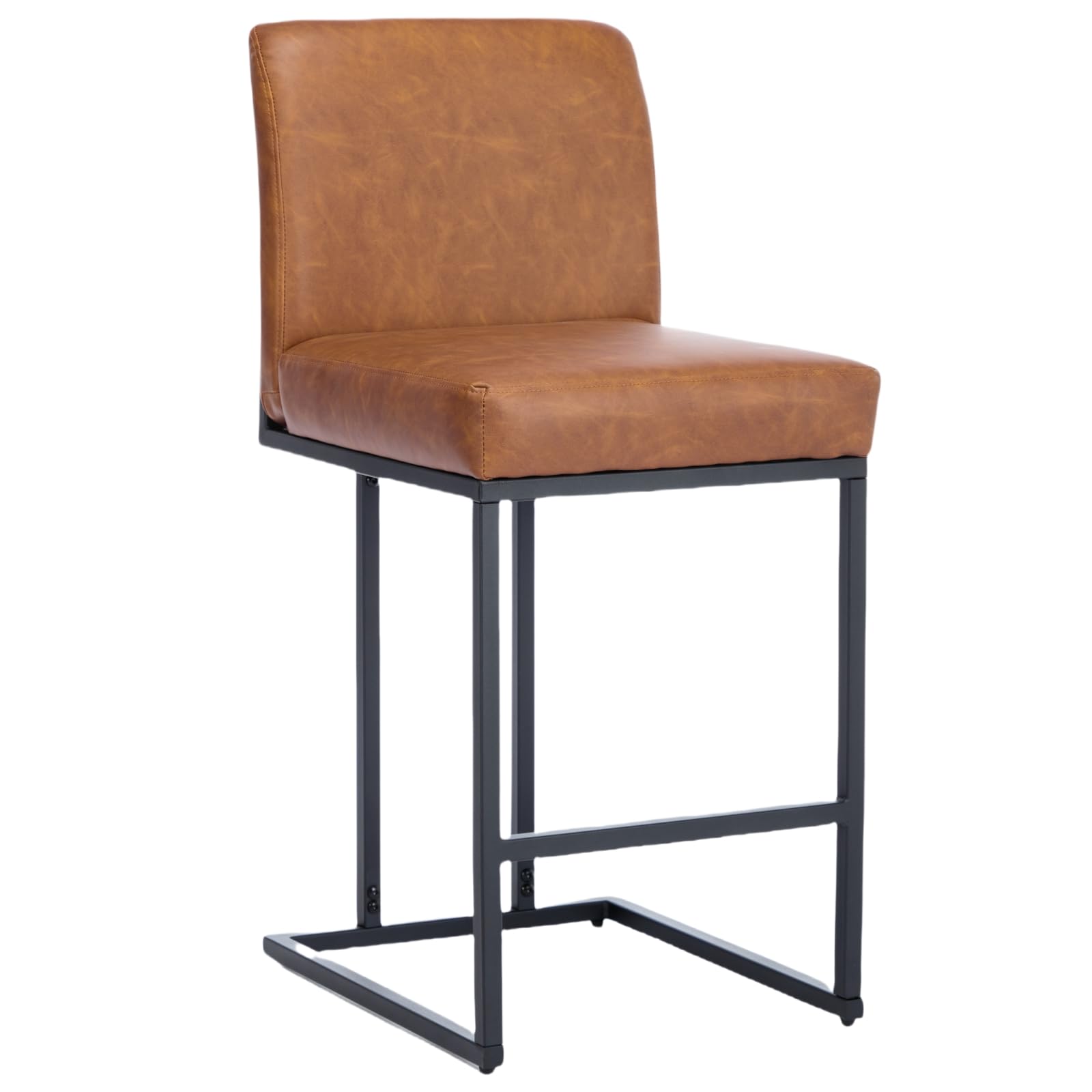 Garvee 24" Bar Stools, Counter Height Bar Stools with Back, Modern PU Leather Barstools for Kitchen Island, Upholstered Bar Chair with Black Metal Frame Footrest, 1 Pack, Brown