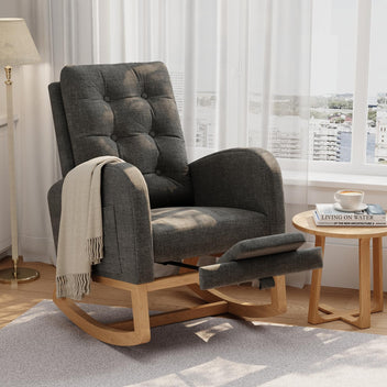 Garvee Modern Rocking Chair Comfortable Recliner with Side Pocket Soft Linen Upholstered Hardwood Frame Nursery Lounge Bedroom