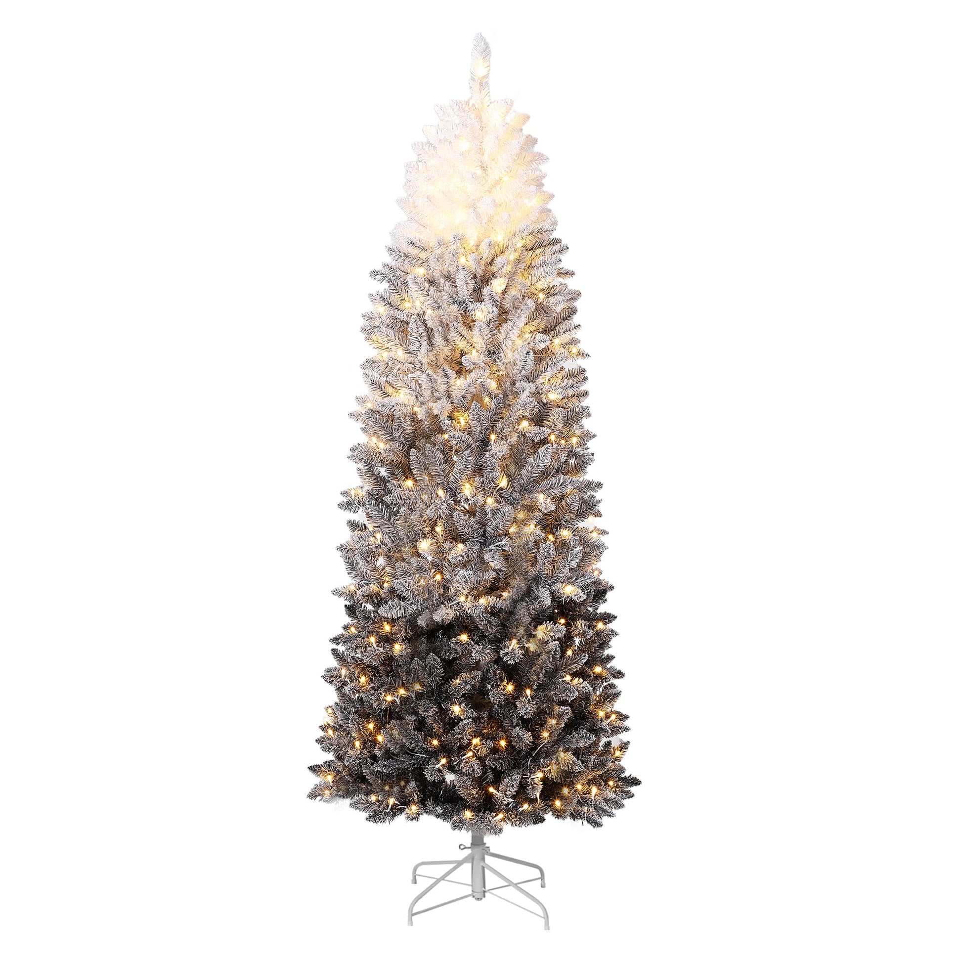 Garvee 6FT Pencil Christmas Tree Prelit, Black Gradient Snow Flocked Holiday Decoration Xmas Tree with 230 Dual Color LED Lights & 610 Branch Tips, Includes Metal Stand