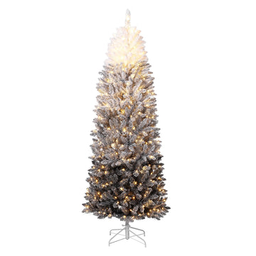 Garvee 6FT Pencil Christmas Tree Prelit, Black Gradient Snow Flocked Holiday Decoration Xmas Tree with 230 Dual Color LED Lights & 610 Branch Tips, Includes Metal Stand