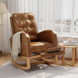 Garvee Nursery Rocking Chair with Adjustable Footrest, Breathable PU Leather Upholstery, Sturdy Wooden Legs & High Backrest, Comfortable Glider Rocking Chair for Living Room or Bedroom, Brown - Brown|PU
