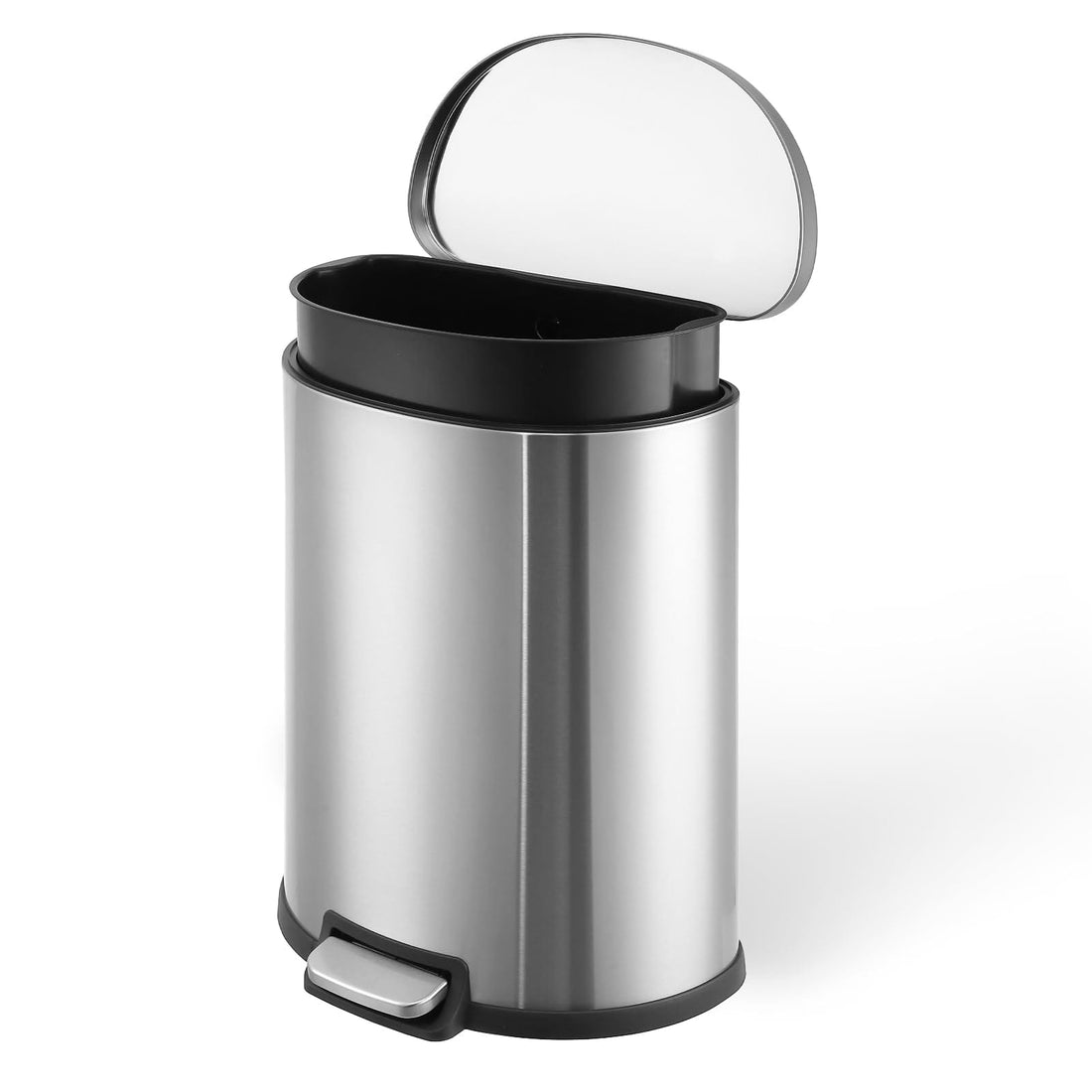 50L Trash Can Semi-Circular Steel Pedal Recycle Bin with Lid and Inner Buckets Hands-Free