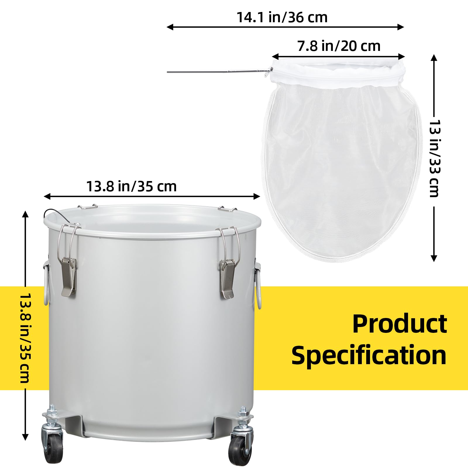 8 Gal Fryer Grease Bucket with Caster Base, Silver