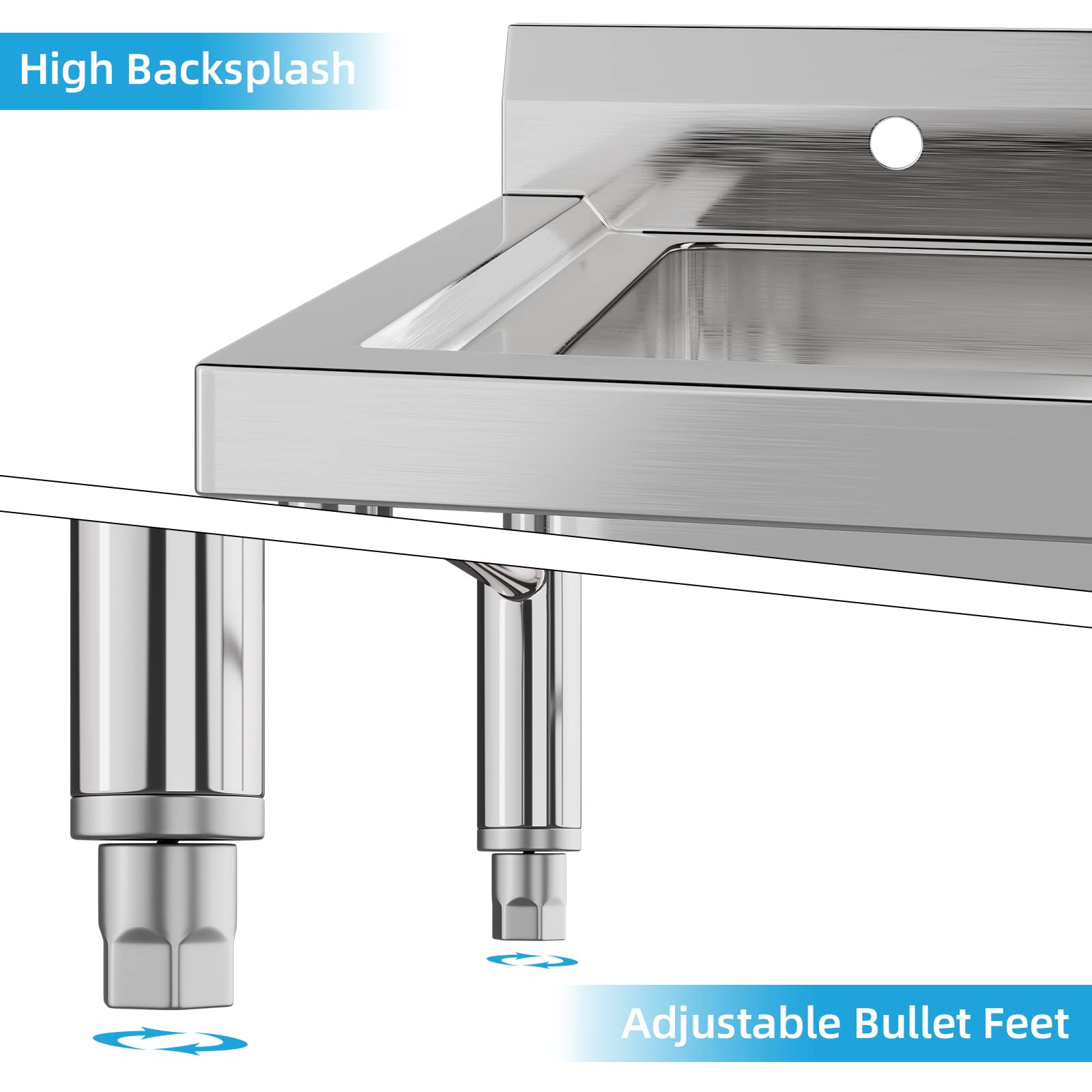 1-Compartment Stainless Sink, Anti-Leak, for Commercial Kitchens