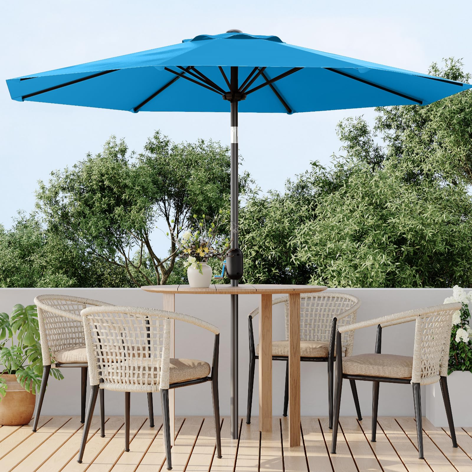 Garvee 9' Patio Umbrella, Outdoor Table Umbrella – Market Umbrella, Tilt & Crank, UV Waterproof, 8 Ribs, Turquoise