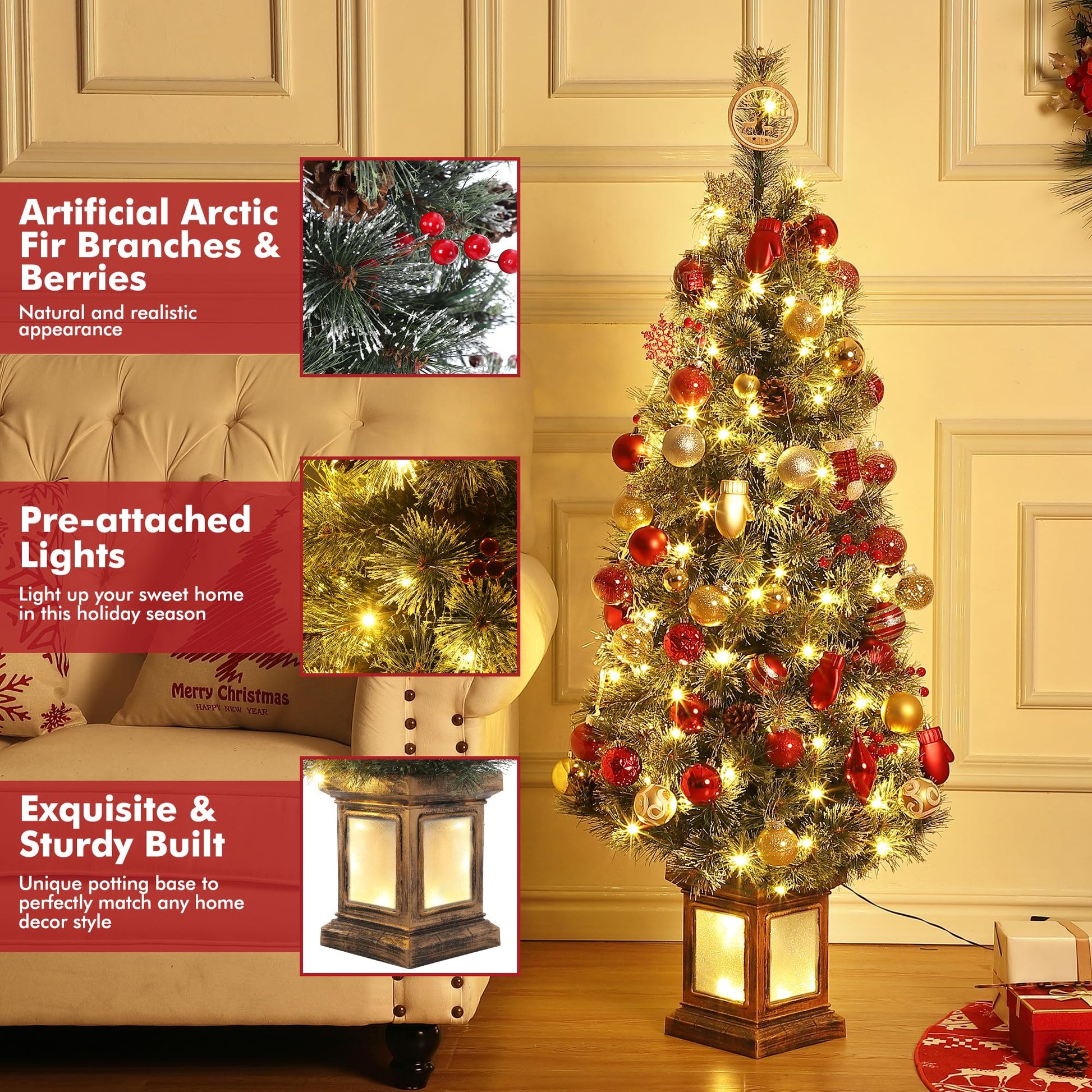 Garvee 4.5ft Pre-Lit Christmas Tree, Artificial Christmas Tree with 108 LED Lights & 8 Lighting Modes, Easy Assembly, Fake Xmas Tree for Home Office Holiday Decor, 2 PACK