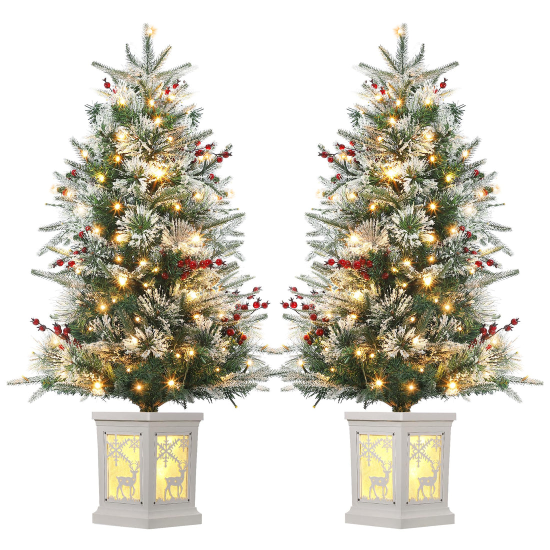 Garvee 3ft Pre-Lit Christmas Tree, Small Lighted Christmas Tree with Lighting Elk Base, Artificial Xmas Trees with 78 LED Lights & 8 Lighting Modes Christmas Decoration for Home, Office, Set of 2