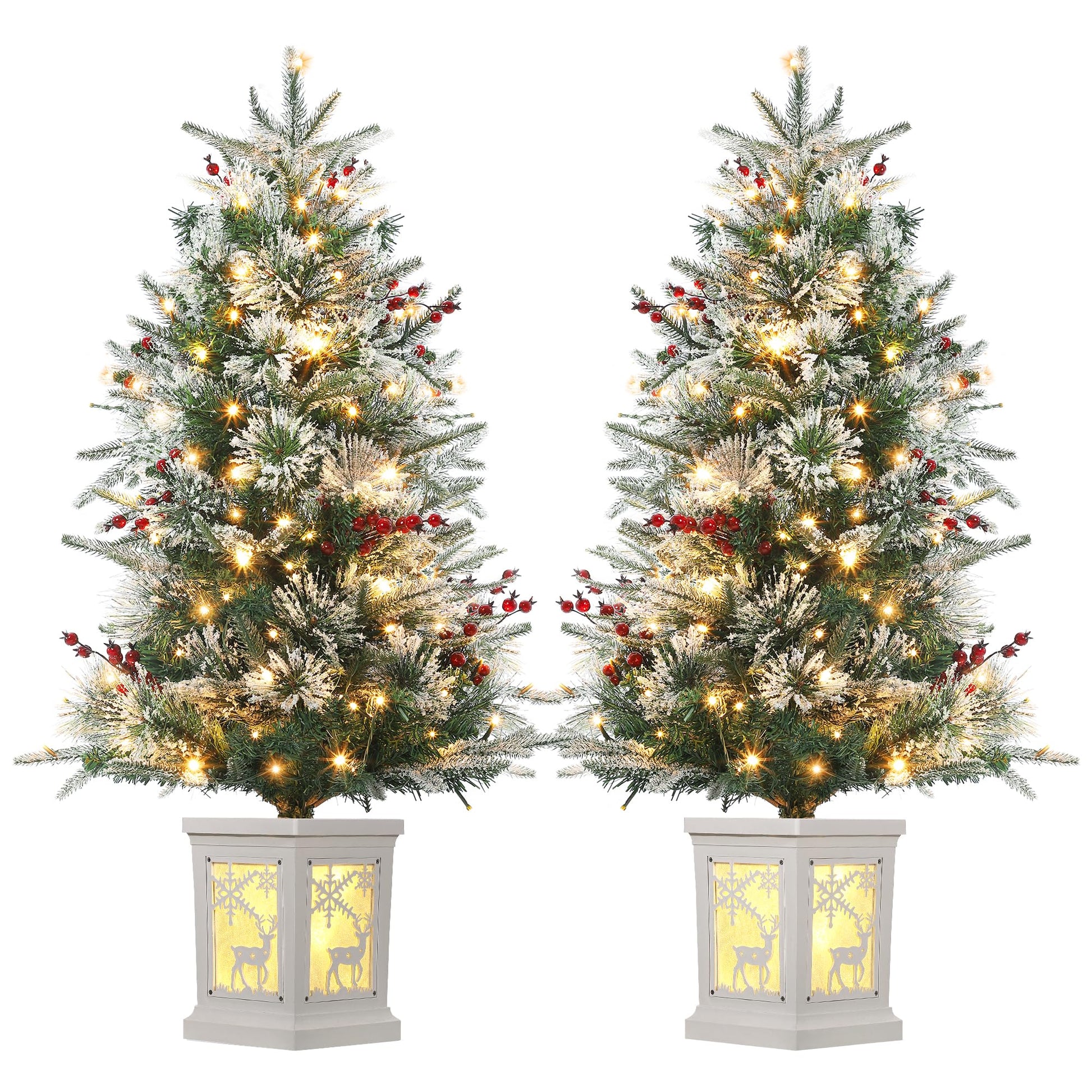 Garvee 3ft Pre-Lit Christmas Tree, Small Lighted Christmas Tree with Lighting Elk Base, Artificial Xmas Trees with 78 LED Lights & 8 Lighting Modes Christmas Decoration for Home, Office, Set of 2