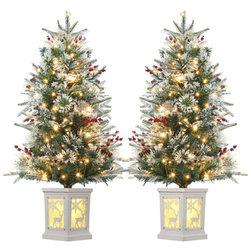 Garvee 3ft Pre-Lit Christmas Tree, Small Lighted Christmas Tree with Lighting Elk Base, Artificial Xmas Trees with 78 LED Lights & 8 Lighting Modes Christmas Decoration for Home, Office, Set of 2