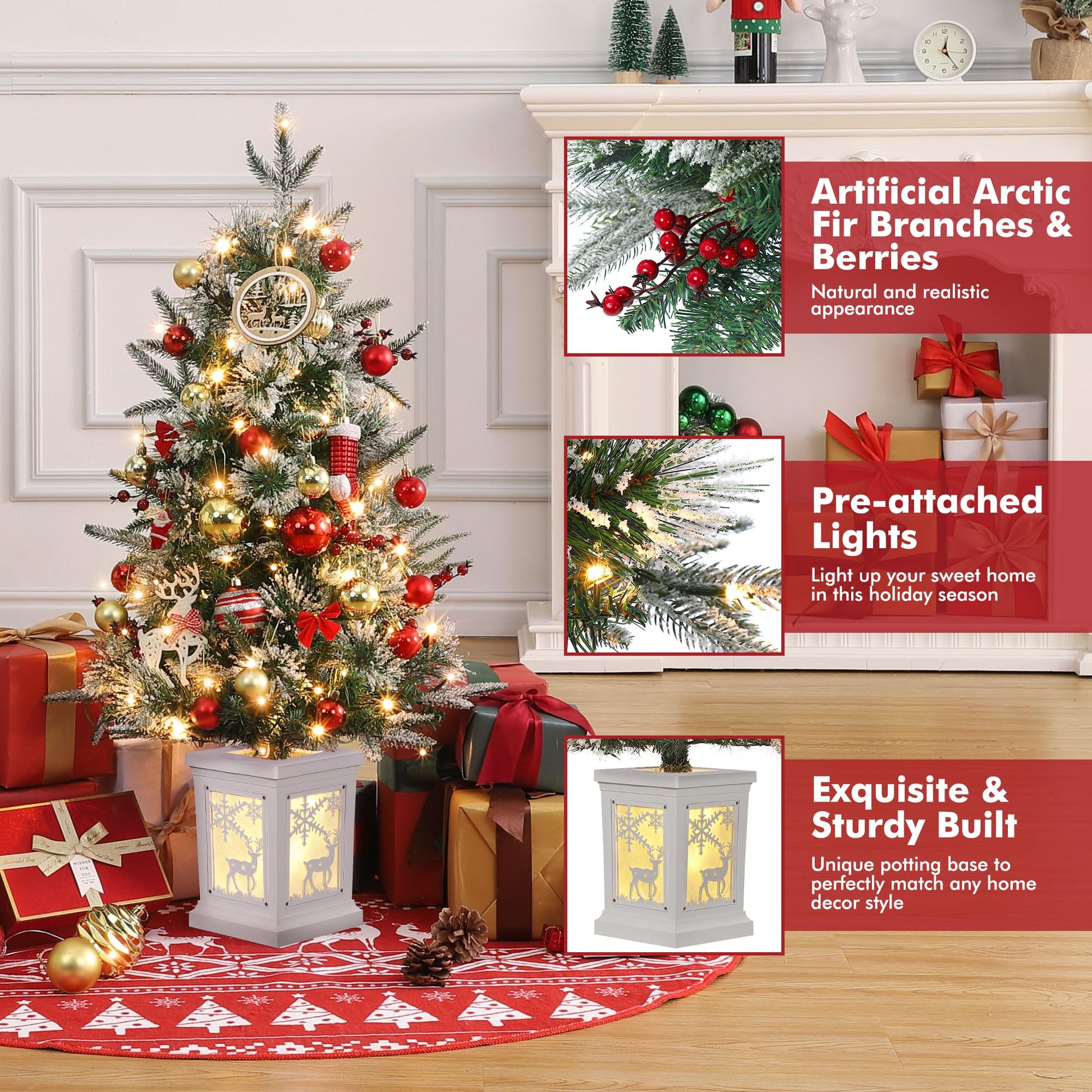 Garvee 3ft Pre-Lit Christmas Tree, Small Lighted Christmas Tree with Lighting Elk Base, Artificial Xmas Trees with 78 LED Lights & 8 Lighting Modes Christmas Decoration for Home, Office, Set of 2