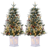 Garvee 3ft Mini Christmas Tree, 2 Set Pre-Lit Artificial Tree with 78 Lights, Tabletop Christmas Tree with 8 Lighting Modes, Snow Flocked Xmas Tree with Snowflake Base, Battery Operated - Snowflake-8 Light Modes-2 Pack