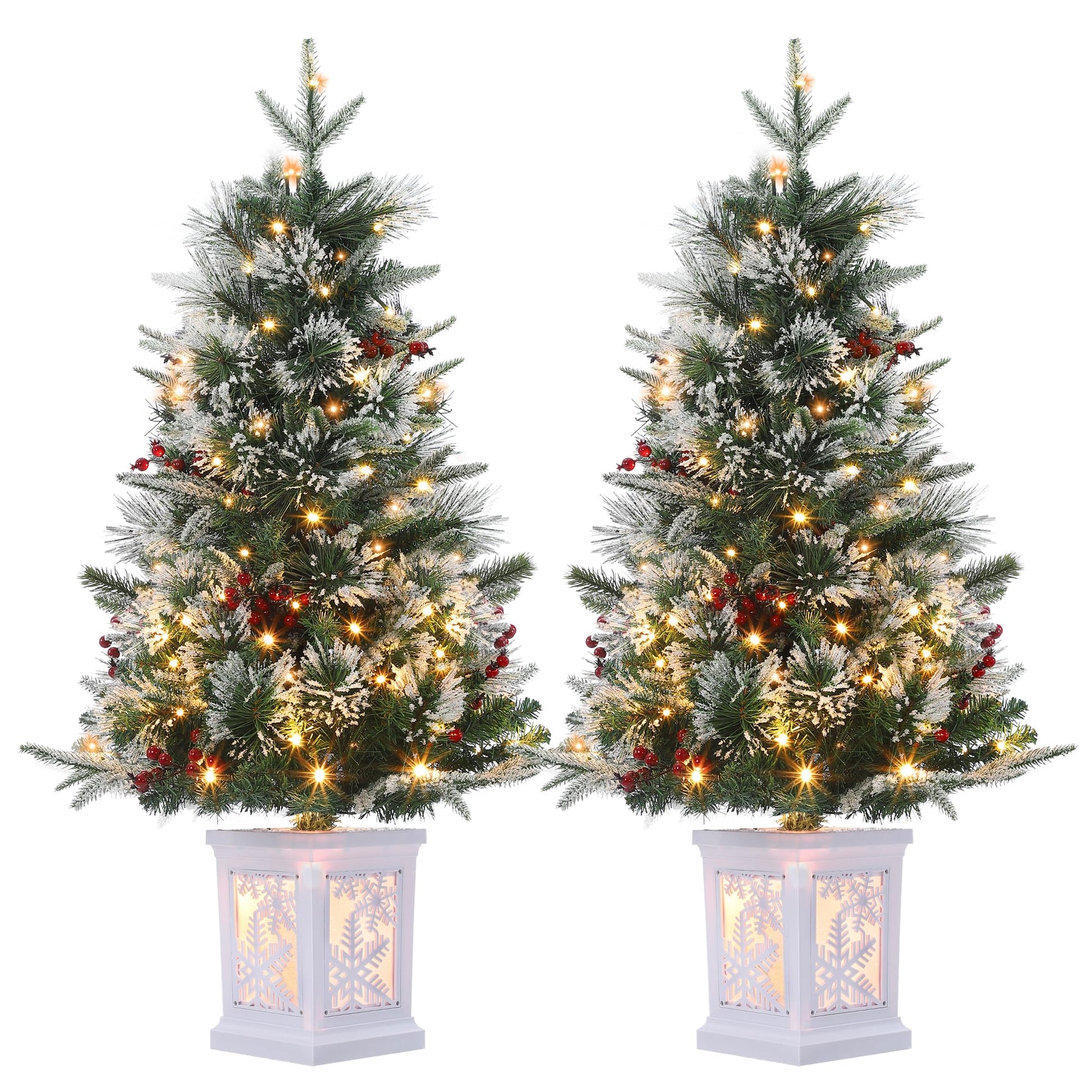 Garvee 3ft Mini Christmas Tree, 2 Set Pre-Lit Artificial Tree with 78 Lights, Tabletop Christmas Tree with 8 Lighting Modes, Snow Flocked Xmas Tree with Snowflake Base, Battery Operated