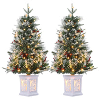 Garvee 3ft Mini Christmas Tree, 2 Set Pre-Lit Artificial Tree with 78 Lights, Tabletop Christmas Tree with 8 Lighting Modes, Snow Flocked Xmas Tree with Snowflake Base, Battery Operated
