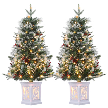 Garvee 3ft Mini Christmas Tree, 2 Set Pre-Lit Artificial Tree with 78 Lights, Tabletop Christmas Tree with 8 Lighting Modes, Snow Flocked Xmas Tree with Snowflake Base, Battery Operated