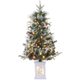 Garvee 3FT Prelit Artificial Christmas Tree with Snowflake Light Box Base, 78 Warm Lights & Red Berry for Front Door, Porch, Entryway, Fireside Christmas Decoration, Set of 1 - Snowflake-8 Light Modes-1 Pack