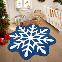 Garvee Christmas Snowflake Area Rug 4x4 Non Slip Decorative Washable Rugs for Living Room, Low Pile Blue Foldable Soft Carpet, Holiday Decor Floor Mats for Bedroom, Under Christmas Tree