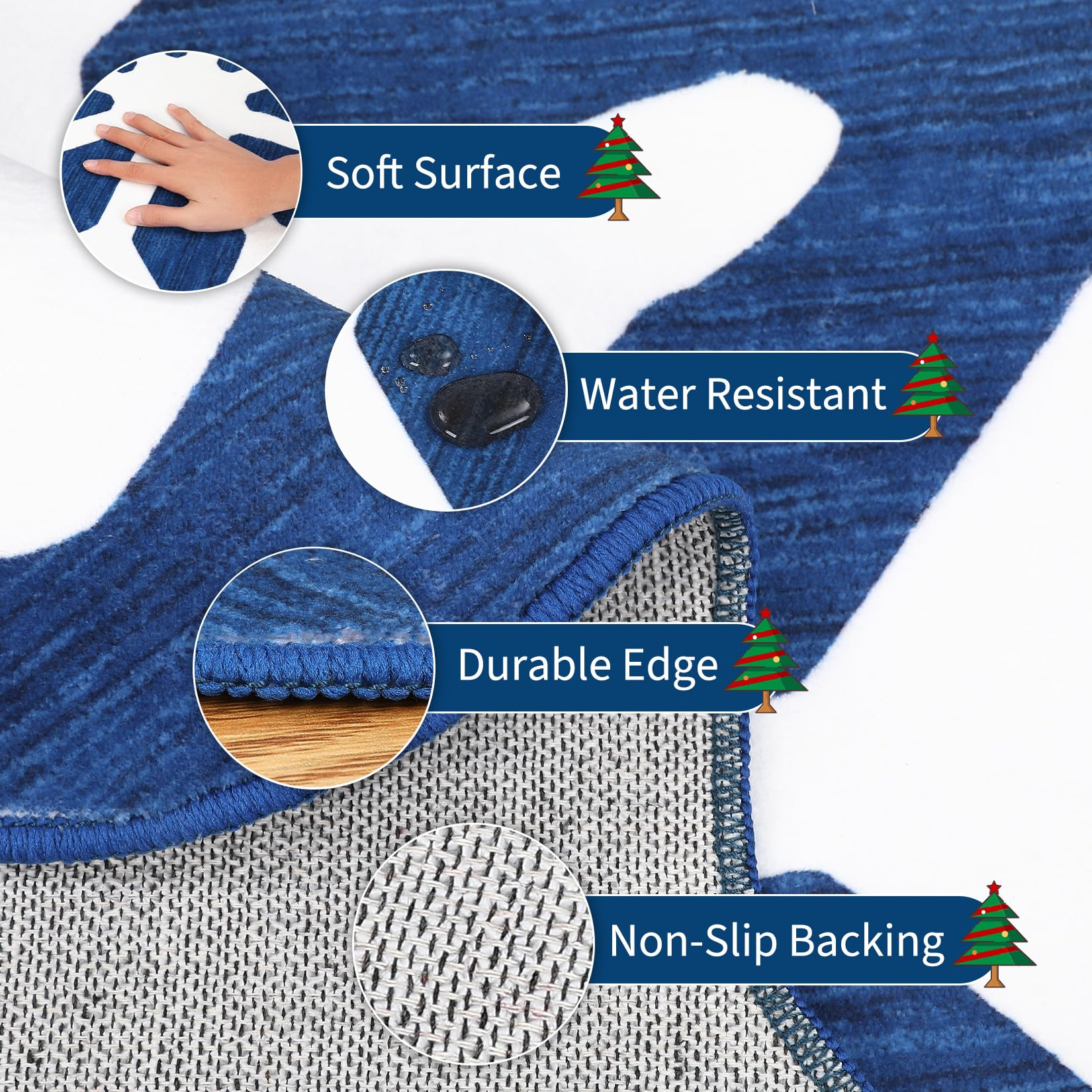 Garvee Christmas Snowflake Area Rug 4x4 Non Slip Decorative Washable Rugs for Living Room, Low Pile Blue Foldable Soft Carpet, Holiday Decor Floor Mats for Bedroom, Under Christmas Tree