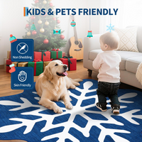 Garvee Christmas Snowflake Area Rug 4x4 Non Slip Decorative Washable Rugs for Living Room, Low Pile Blue Foldable Soft Carpet, Holiday Decor Floor Mats for Bedroom, Under Christmas Tree
