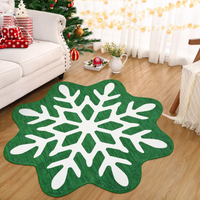 Garvee Christmas Snowflake Area Rug 4x4 Non Slip Decorative Washable Rugs for Living Room, Low Pile Green Foldable Soft Carpet, Holiday Decor Floor Mats for Bedroom, Under Christmas Tree