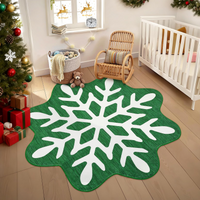 Garvee Christmas Snowflake Area Rug 5x5 Non Slip Decorative Washable Rugs for Living Room, Low Pile Green Foldable Soft Carpet, Holiday Decor Floor Mats for Bedroom, Nursery