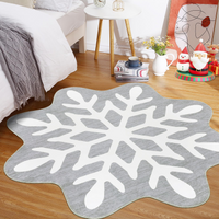 Garvee Christmas Snowflake Area Rug 4x4 Non Slip Decorative Washable Rugs for Living Room, Low Pile Grey Foldable Soft Carpet, Holiday Decor Floor Mats for Bedroom, Under Christmas Tree