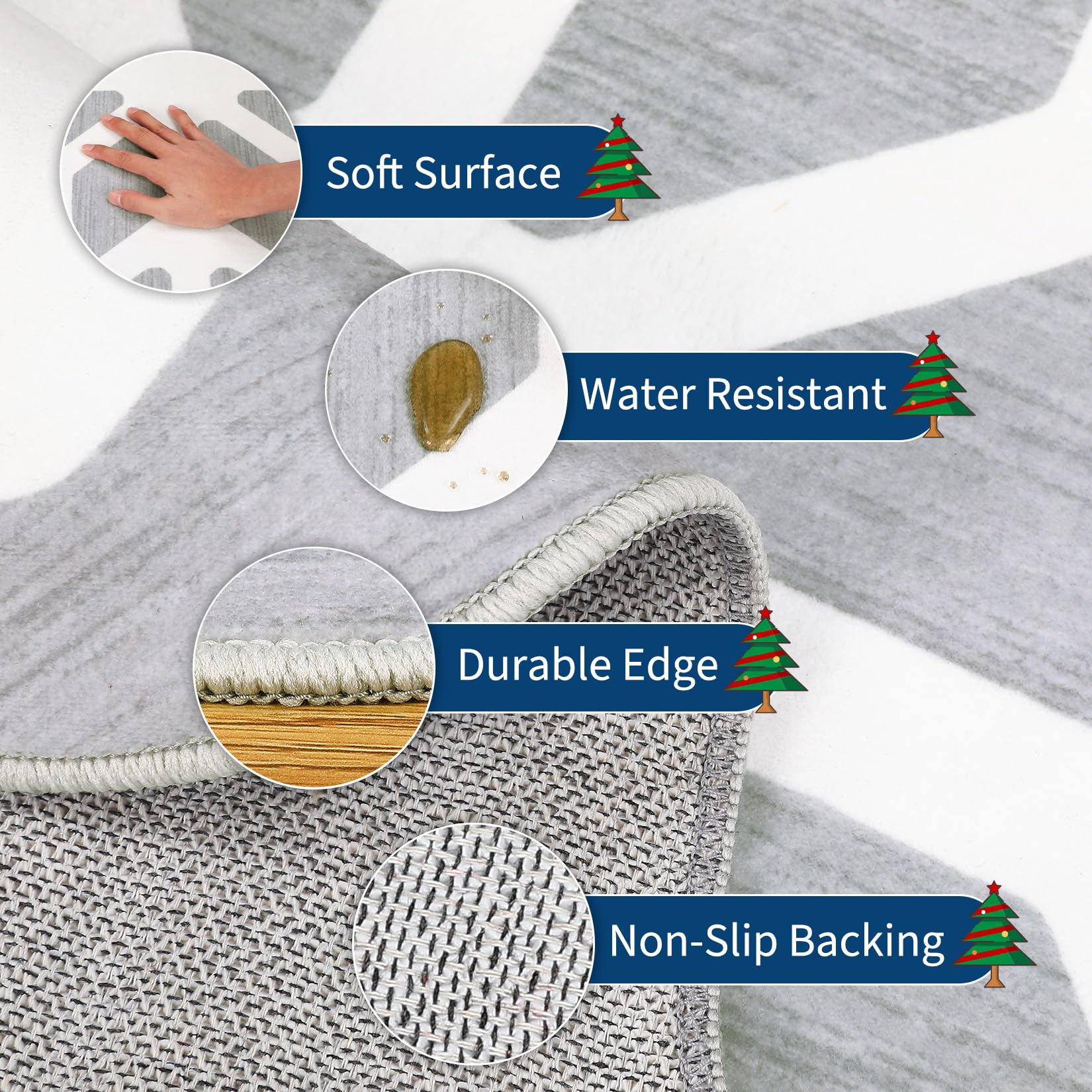 Garvee Christmas Snowflake Area Rug 5x5 Non Slip Decorative Washable Rugs for Living Room, Low Pile Grey Foldable Soft Carpet, Holiday Decor Floor Mats for Bedroom, Nursery