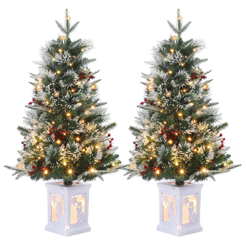 Garvee 3ft Pre-Lit Christmas Tree with 78 LED Lights, Artificial Christmas Tree with Snowflakes and Red Berries, 8 Lighting Modes, Lighting Snowman Base for Home, Porch, Office, Set of 2