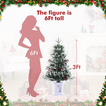 Garvee 3ft Pre-Lit Christmas Tree, Artificial Christmas Tree with Lighting Snowman Base, Snow Flocked Xmas Tree with 78 LED Lights, Battery Operated and Timer Function, Xmas Decoration for Home