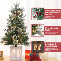 Garvee 3ft Pre-Lit Christmas Tree, Artificial Christmas Tree with Lighting Snowman Base, Snow Flocked Xmas Tree with 78 LED Lights, Battery Operated and Timer Function, Xmas Decoration for Home