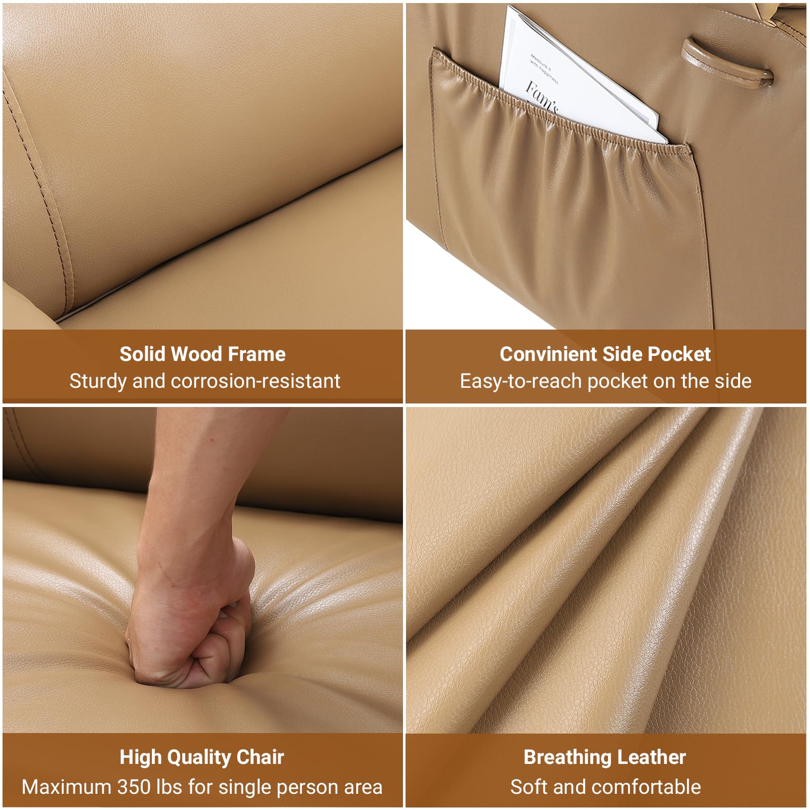 Garvee PU Leather Power Lift Recliner Chair with Massage and Heat, 8-Point Vibration, Adjustable Back and Leg Support, Electric Lift Chair Designed for Mobility Aid Elderly Relaxation, Tan