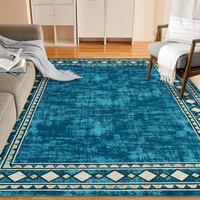 Garvee Bordered Blue-Green 4x6 Machine Washable for Living Room Modern Area Rug, Non-Slip Stain Resistant Accent Rug Indoor Minimalist Border Floor Cover Carpet for Bedroom