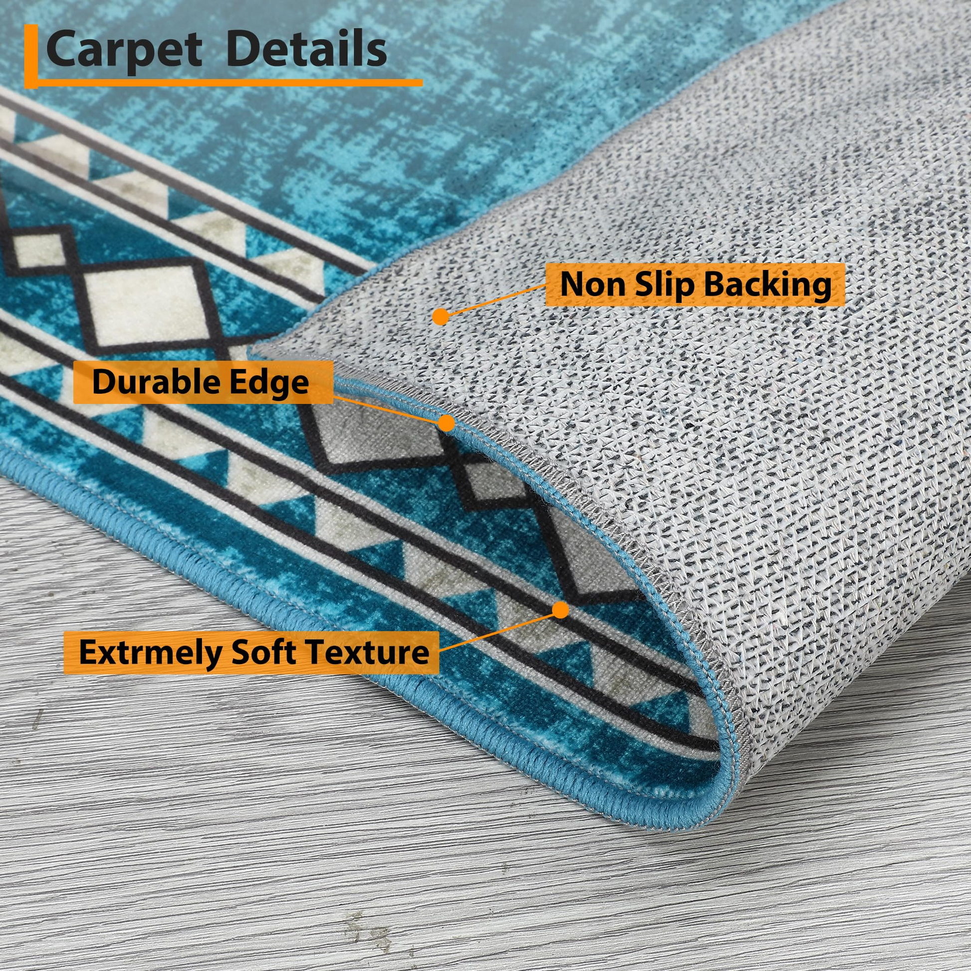 Garvee Bordered Blue-Green 4x6 Machine Washable for Living Room Modern Area Rug, Non-Slip Stain Resistant Accent Rug Indoor Minimalist Border Floor Cover Carpet for Bedroom