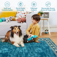 Garvee Bordered Blue-Green 4x6 Machine Washable for Living Room Modern Area Rug, Non-Slip Stain Resistant Accent Rug Indoor Minimalist Border Floor Cover Carpet for Bedroom
