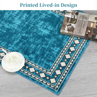 Garvee Bordered Blue-Green 4x6 Machine Washable for Living Room Modern Area Rug, Non-Slip Stain Resistant Accent Rug Indoor Minimalist Border Floor Cover Carpet for Bedroom