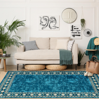 Garvee Bordered Blue-Green 4x6 Machine Washable for Living Room Modern Area Rug, Non-Slip Stain Resistant Accent Rug Indoor Minimalist Border Floor Cover Carpet for Bedroom