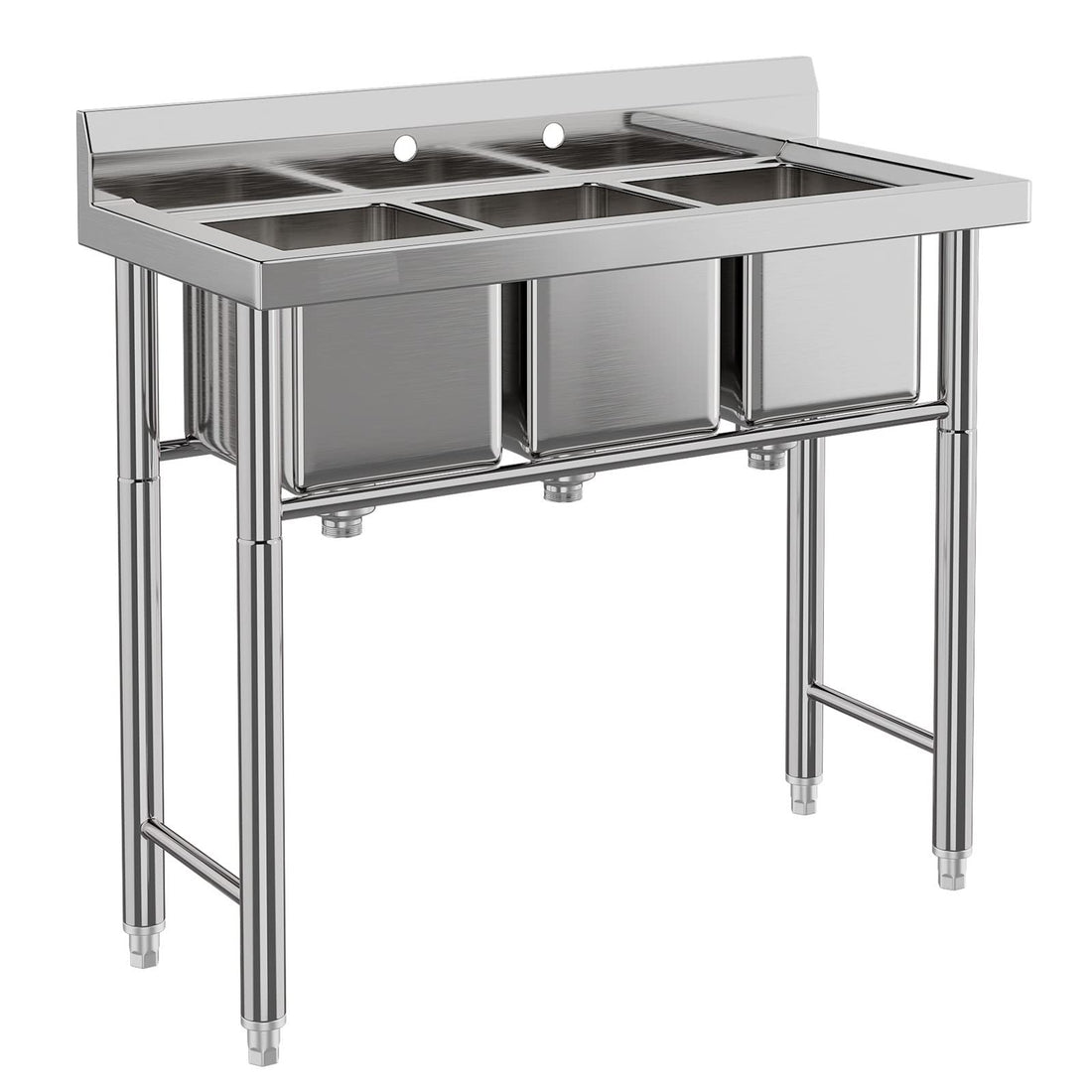 Stainless Steel 3-Compartment Kitchen Sink, Commercial, Leak-Proof