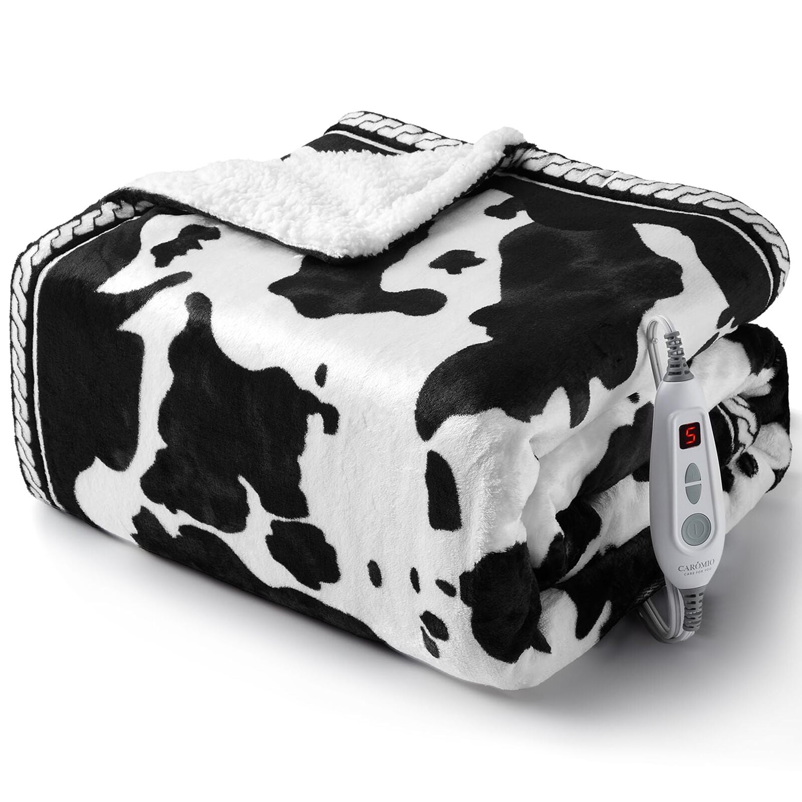 Garvee Heated Electric Blanket, 10 Heat Levels & 1-12h Time Settings Cow Print Heating Blankets,  ETL Certified, Machine Washable, Cozy Home Use