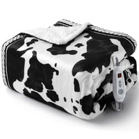 Garvee Heated Electric Blanket, 10 Heat Levels & 1-12h Time Settings Cow Print Heating Blankets,  ETL Certified, Machine Washable, Cozy Home Use