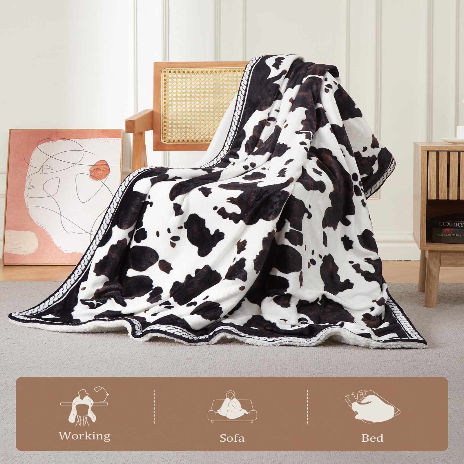 Garvee Heated Electric Blanket 50"× 60", Cow Print Fast Heating Throw Blankets with LCD Controller, 10 Heat Levels & 1-12H Time Settings Auto Off, ETL Certified, Brown White