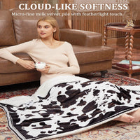 Garvee Heated Electric Blanket Full Size, Cow Print Fast Heating Throw Blankets with LCD Controller, 10 Heat Levels & 1-12H Time Settings Auto Off, ETL Certified, Brown White, 72" x 84"