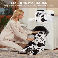 Garvee Heated Electric Blanket Full Size, Cow Print Fast Heating Throw Blankets with LCD Controller, 10 Heat Levels & 1-12H Time Settings Auto Off, ETL Certified, Brown White, 72" x 84"