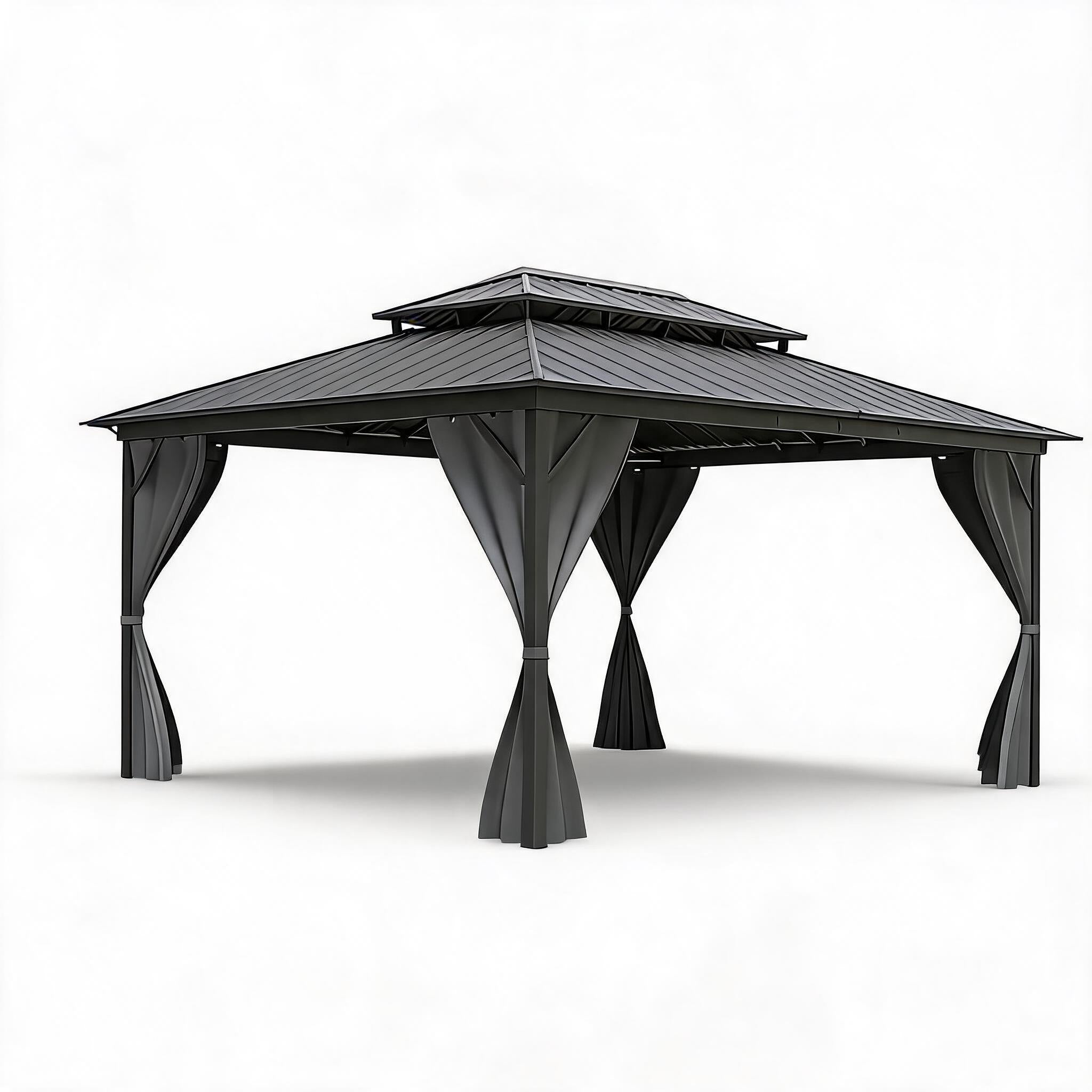 Garvee 12' x 16' Hardtop Gazebo with Curtains & Netting