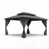 Garvee 12'×16' Hardtop Gazebo, Double Metal Roof Aluminum Frame Patio Gazebo with Curtains & Netting, Grey - Grey