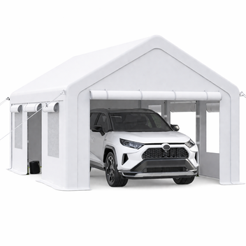 Garvee 12x20 FT Heavy Duty Carport Canopy, Portable Garage Shelter with Roll-Up Doors & Windows, Reinforced Steel Frame, Waterproof UV-Resistant Outdoor Storage Tent for Car, Truck & Boat