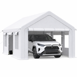 Garvee 12x20 FT Heavy Duty Carport Canopy, Portable Garage Shelter with Roll-Up Doors & Windows, Reinforced Steel Frame, Waterproof UV-Resistant Outdoor Storage Tent for Car, Truck & Boat