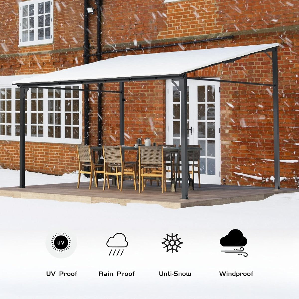 Garvee 10'x 14' Lean to Gazebo, Hardtop Wall Pergola with Polycarbonate Roof, Aluminum Frame Mounted Gazebo for Lawn Patio Deck Yard and Party